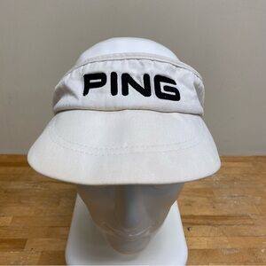 VTG 80s PING by Karsten White Visor Hat Adjustable Embroidered Golf Casual USA